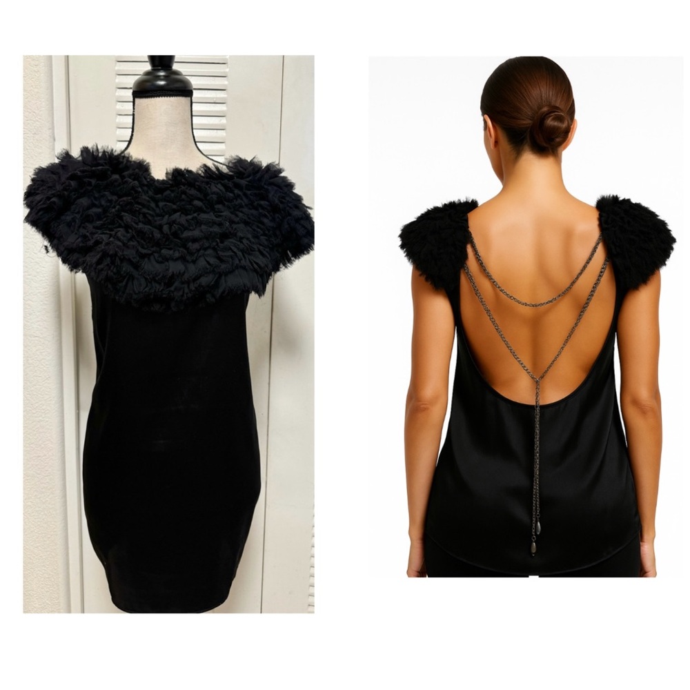 Thomas Wylde 100% Silk  Ruffled  Skull Chain Black Dress‎